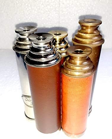 5 Piece Lot Handmade Brass Telescope with Brown Leather Box