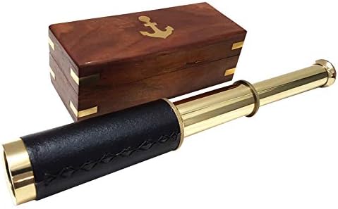 Vintage Marine Ship Telescope with Wooden Box