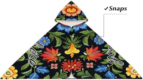Bohemian Flowers Personalized Kids Beach Towel with Hood