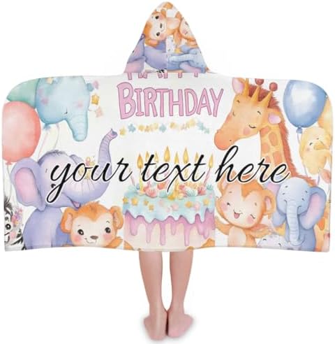 Personalized Kids Hooded Beach Towel with Name Cartoon Animal Design
