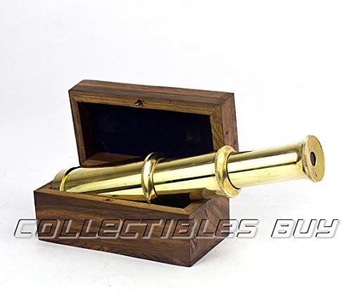 Vintage Mini Brass Telescope with Wooden Box