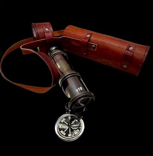 V19 Craft International Antique Brass Telescope with Leather Cover