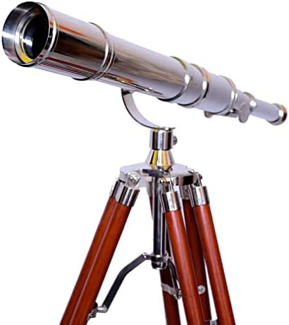 Antiqueex Nautical Telescope Brass Chrome Finish Wooden Tripod Stand
