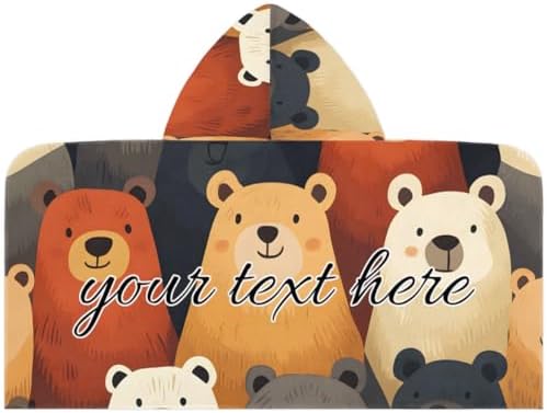 Personalized Kids Hooded Beach Towel with Cute Bear Print