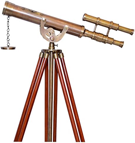 Nautical Brass Double Barrel Telescope with Wooden Tripod