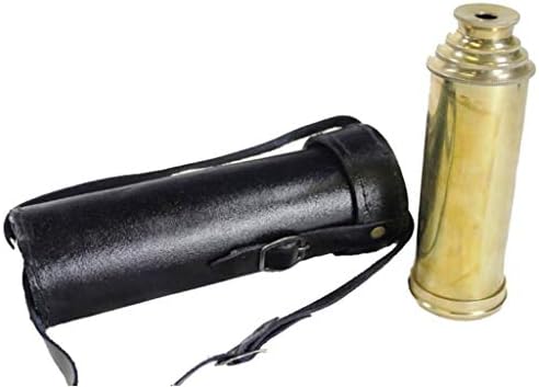 15 Inch Solid Brass Handheld Telescope with Black Leather Case