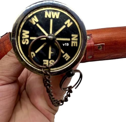 V19 Craft International Antique Brass Telescope with Leather Cover