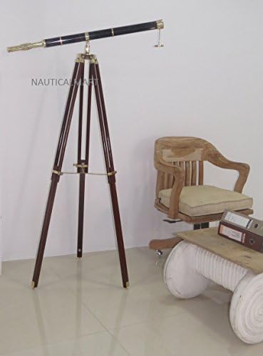 NauticalMart Beautiful Designer Brass Antique Single Telescope with Adjustable Wooden Tripod Stand