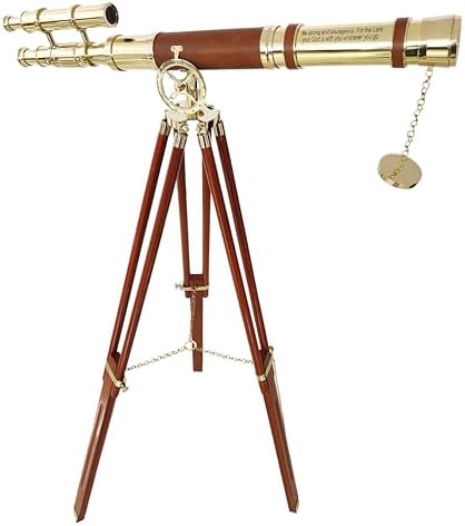 Nautical Brown Leather Brass Telescope Floor Standing Decor