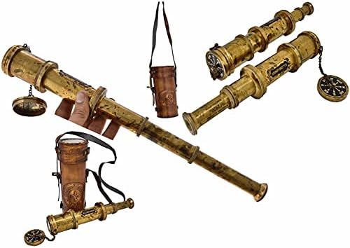 Antique Brass Pirate Telescope with Leather Case