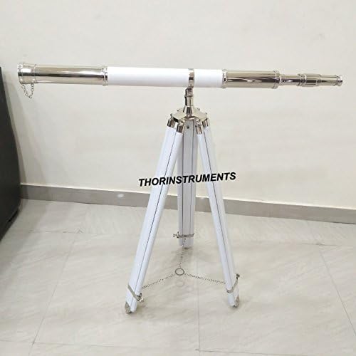 Nautical Floor Standing Chrome White Leather Admiral Telescope 60 Inches