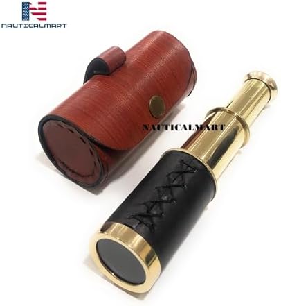 6 Inch Handheld Brass Spyglass Telescope with Leather Bag