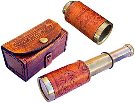 6 Inch Handheld Brass Pirate Telescope with Leather Case