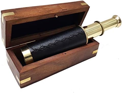 Vintage Marine Ship Telescope with Wooden Box