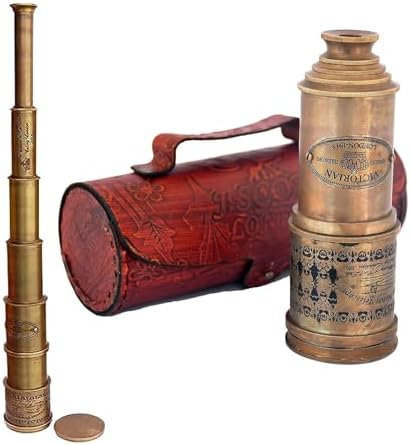 Antique Pirate Telescope 15x Brass with Leather Case