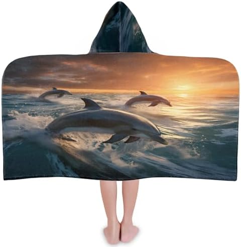 Dolphin Printing Hooded Towels for Kids 24 in x 50 in