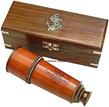 RII Antique Brass Spyglass with Leather Case