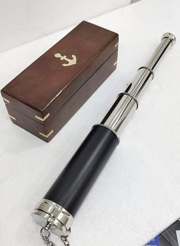 Antique Nautical Telescope 16 Brass Chrome Finish with Wooden Case