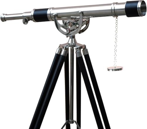 Antique Adjustable Brass Telescope with Wooden Tripod Stand