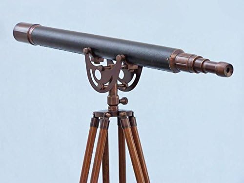 Hampton Nautical Floor Standing Antique Copper Telescope with Leather 65