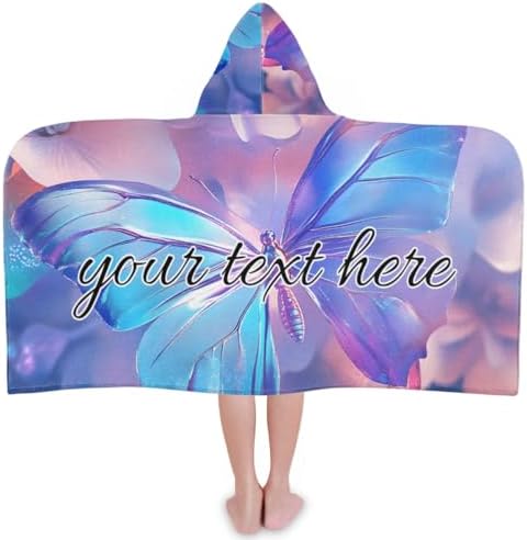 Personalized Kids Hooded Beach Towel with Butterfly Design