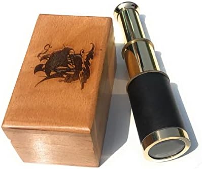Nautical Brass Spyglass Telescope with Wooden Box 1