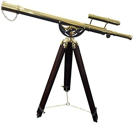Decorative Nautical Brass Telescope with Brown Tripod
