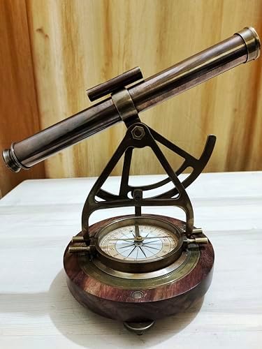 Nautical Brass Alidade Telescope with Compass Base - Retirement Gift for Him