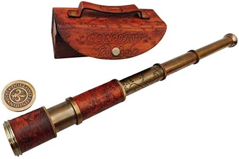 Brass Collapsible Telescope with Leather Case Captains Spyglass 15x Magnification