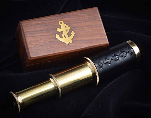Handheld Brass Pirate Telescope with Wooden Box