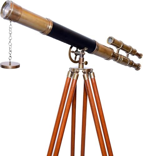 Decorative Antique Double Barrel Telescope with Wooden Tripod