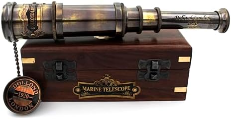 Vintage Nautical Brass Telescope with Wood Box