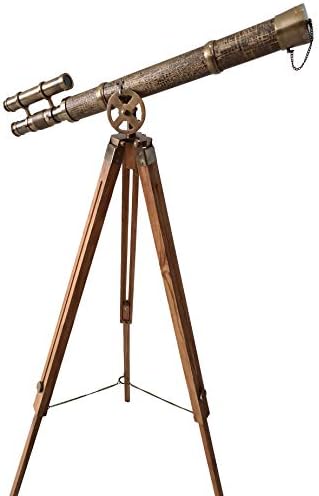 Double Barrel Nautical Brass Telescope with Wooden Tripod