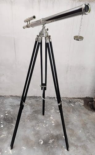 Navy Designer Telescope Floor Standing Black Tripod Chrome Nickel Finish Telescope