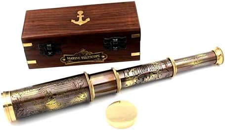 14 Inch Brass Telescope with Engraved Imprints - Pirate Collection Spyglass