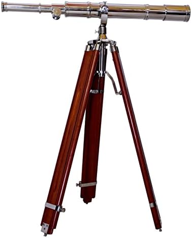 Antiqueex Nautical Telescope Brass Chrome Finish Wooden Tripod Stand