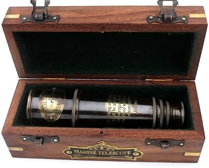 Be Strong and Courageous Engraved Telescope with Wooden Box