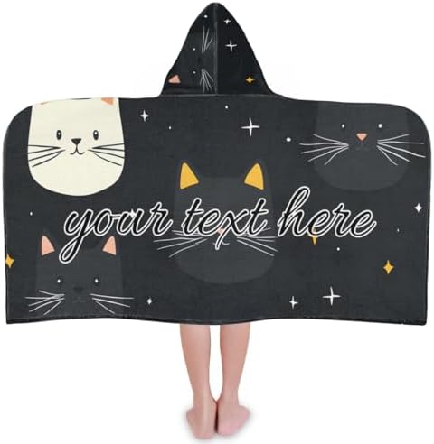Personalized Kids Cat Print Hooded Beach Towel