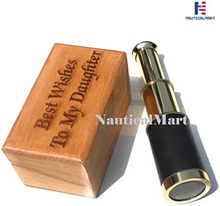 Brass Pirate Spyglass Telescope 6 Inches Handheld Collapsible Monocular Telescope with Engraved Box