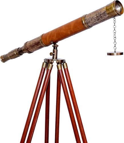 Antiqueex Single Barrel Brass Telescope with Wooden Tripod