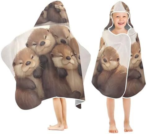 Cute Otters Kids Hooded Bath Towel 24x50