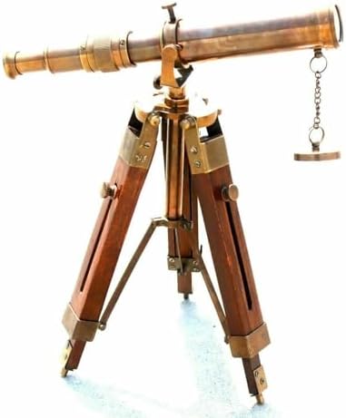 Handmade Brass Nautical Telescope with Wooden Tripod Stand