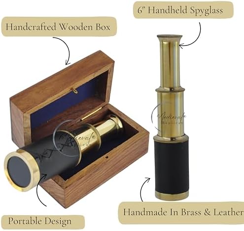 6 Inch Handheld Brass Telescope with Wooden Box