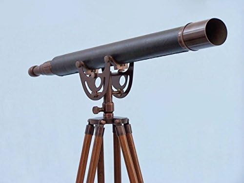 Hampton Nautical Floor Standing Antique Copper Telescope with Leather 65