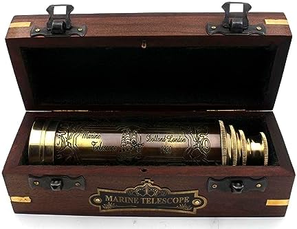 14 Inch Brass Telescope with Engraved Imprints - Pirate Collection Spyglass