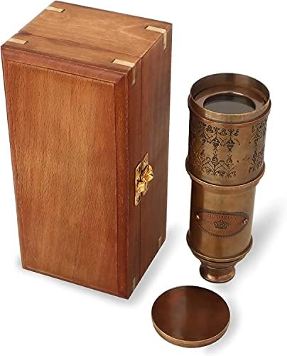 PORTHO Antique Victorian Brass Telescope with Wooden Box