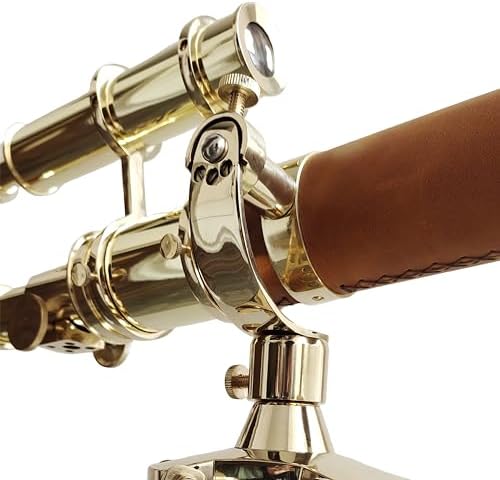 Nautical Marine Double Barrel Telescope with Brass Finish and Leather Spyglass