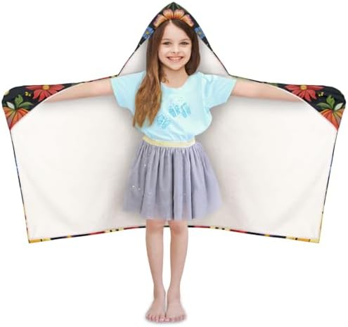Bohemian Flowers Personalized Kids Beach Towel with Hood