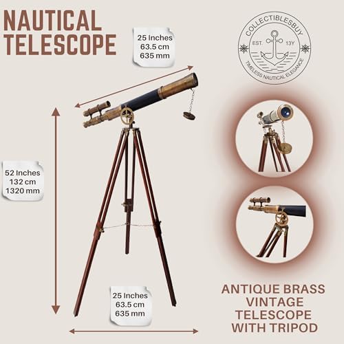 Nautical Double Barrel Brass Telescope with Wooden Tripod
