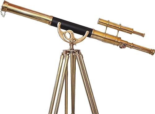 Navirock Decorative Brass Telescope with Wooden Tripod Stand